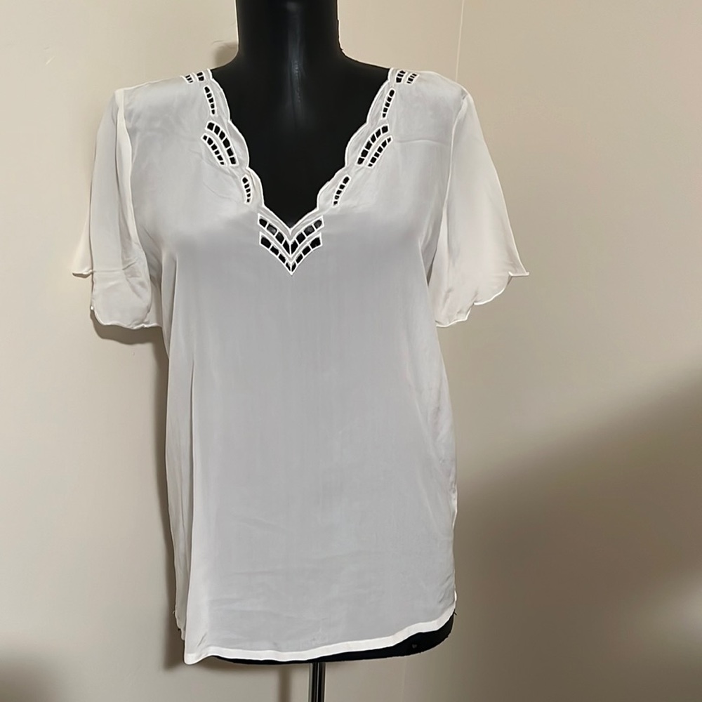 Sundance white scalloped sleeve silk blouse XS